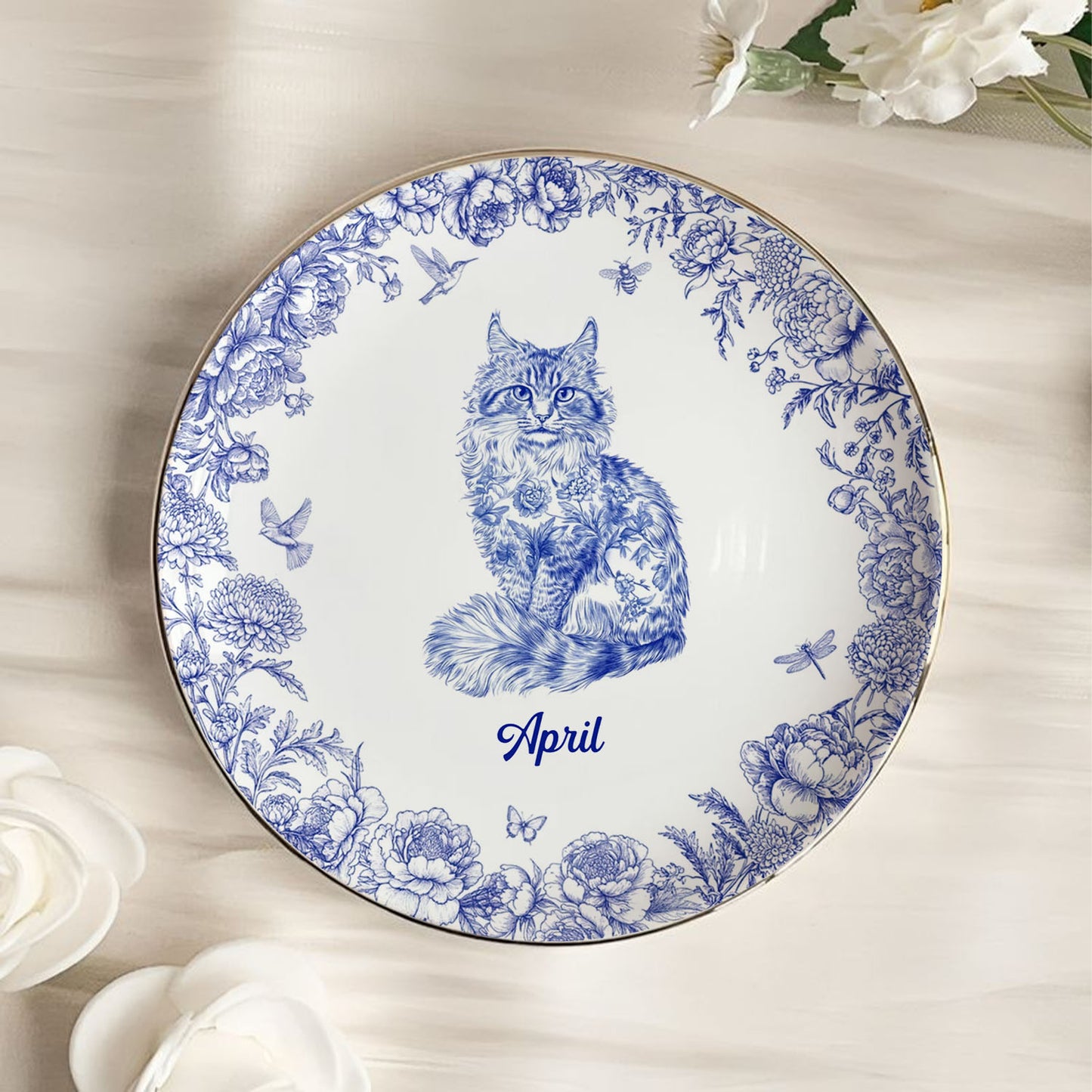 PSD03 Toile De Jouy French Cat Lover - Personalized Custom Jewelry Dish