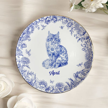 PSD03 Toile De Jouy French Cat Lover - Personalized Custom Jewelry Dish