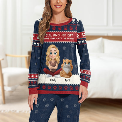 PSTPA06 A Girl And Her Cat A Bond That Can't Be Broken - Personalized Custom Pajama Set