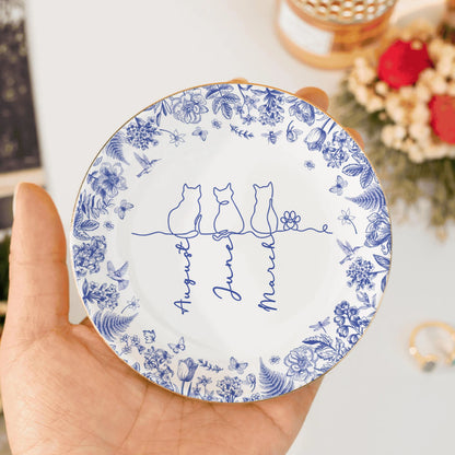 PSD05 Toile De Jouy French Cat Line - Personalized Custom Jewelry Dish