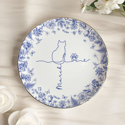 PSD05 Toile De Jouy French Cat Line - Personalized Custom Jewelry Dish