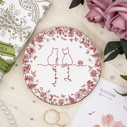 PSD05 Toile De Jouy French Cat Line - Personalized Custom Jewelry Dish