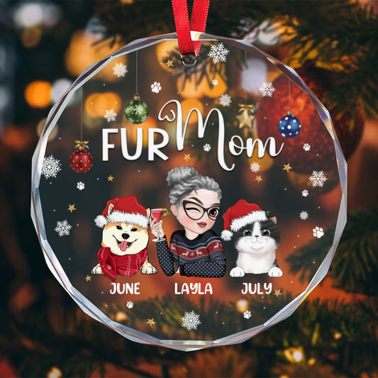 PSTG13 Fur Mom - Personalized Glass Ornament