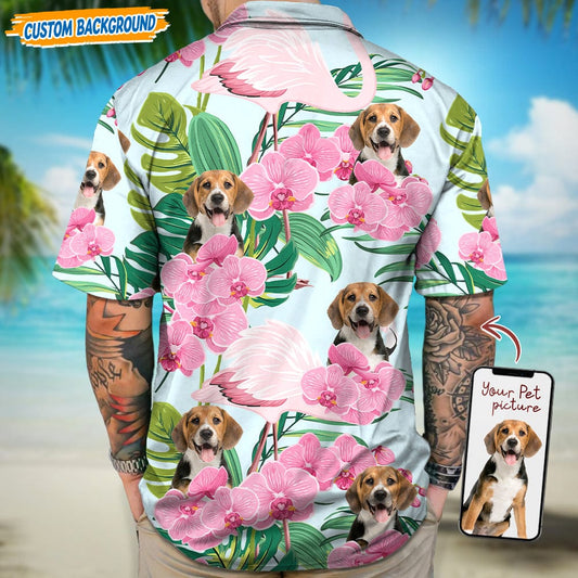 PSH07 Personalized Photo Upload Dog Lover Flamingo Hawaiian Shirt