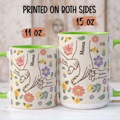 PST204 Hold My Hand Faux Embroidery Effect - Personalized White Mug Accent Mug