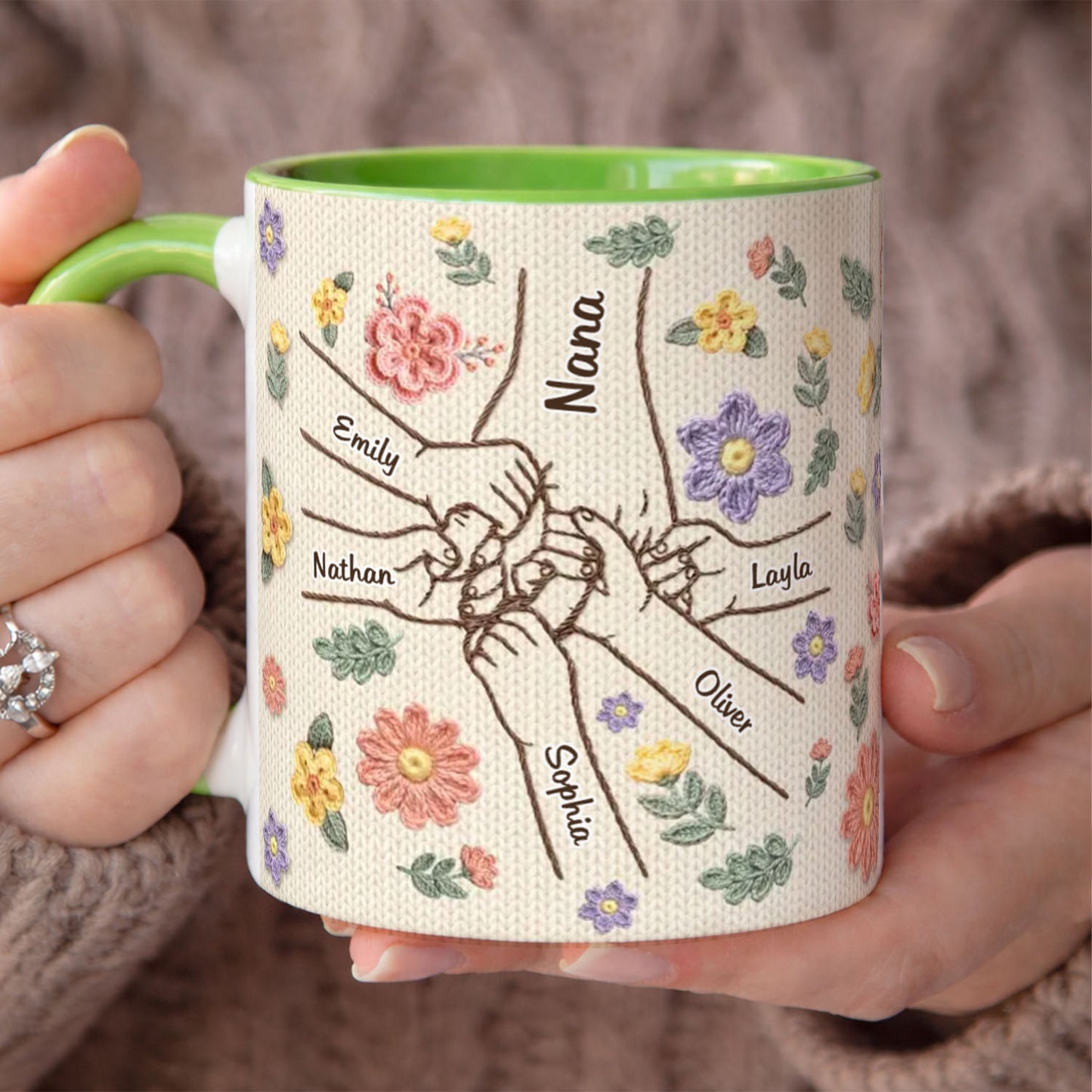 PST204 Hold My Hand Faux Embroidery Effect - Personalized White Mug Accent Mug