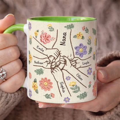 PST204 Hold My Hand Faux Embroidery Effect - Personalized White Mug Accent Mug