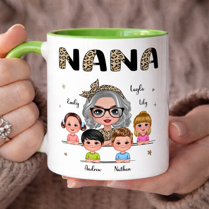 PST185 Half Leopard Grandma With Grandkids - Personalized White Mug Accent Mug