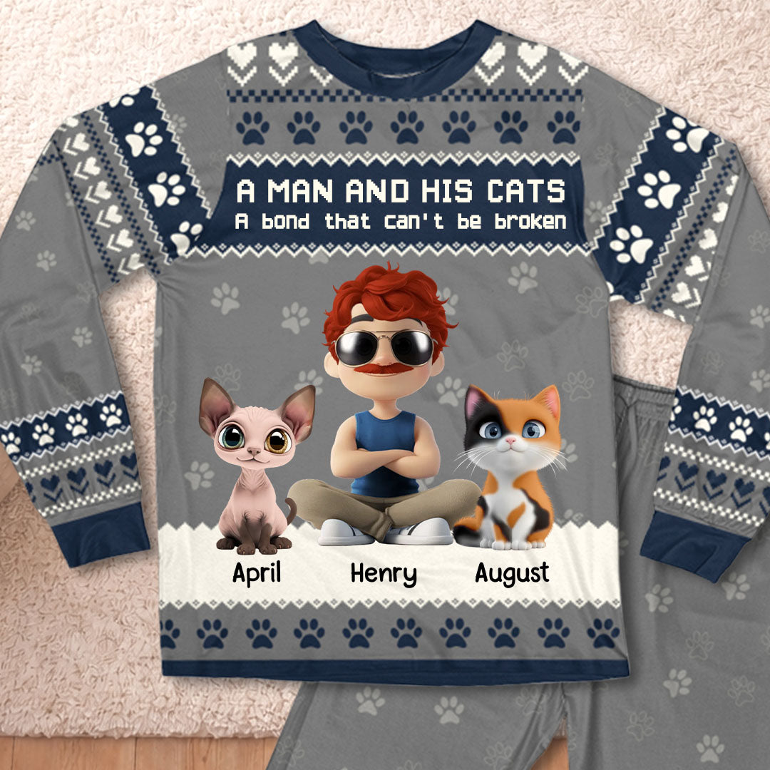 PSTPA08 A Man And His Cat A Bond That Can't Be Broken - Personalized Custom Pajama Set