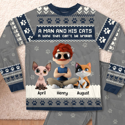 PSTPA08 A Man And His Cat A Bond That Can't Be Broken - Personalized Custom Pajama Set