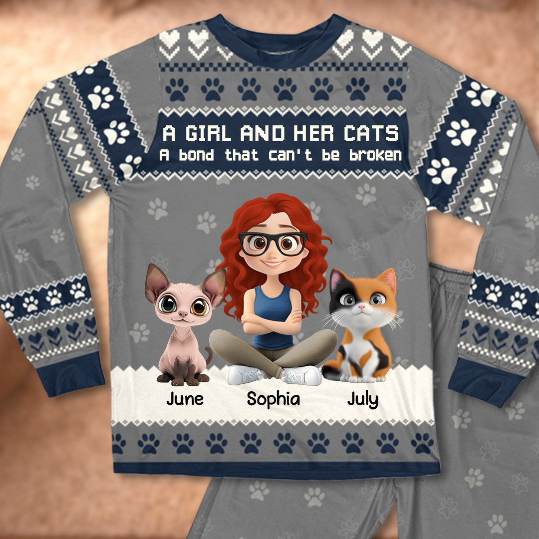 PSTPA06 A Girl And Her Cat A Bond That Can't Be Broken - Personalized Custom Pajama Set