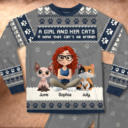 PSTPA06 A Girl And Her Cat A Bond That Can't Be Broken - Personalized Custom Pajama Set
