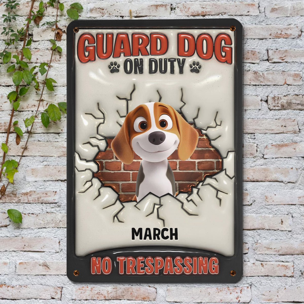 PSMT10 Guard Dogs On Duty No Trespassing-Personalized Custom Metal Sign 3D Inflated Effect