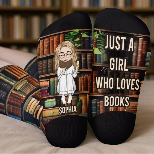 PSSO02 Just A Girl Who Loves Books Lover Bookworms-Personalized Custom Crew Socks