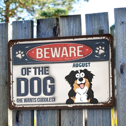 PSMT14 Beware Of Dog Cat Pets Lover-Personalized Custom Metal Sign 3D Inflated Effect