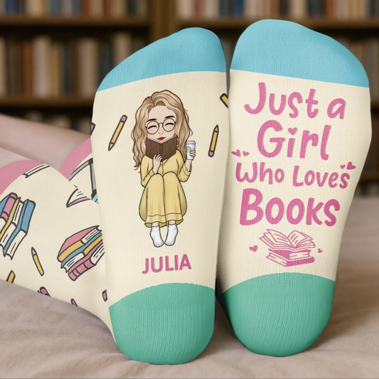PSSO04 I'd Rather Be Reading Books Lover Bookworms-Personalized Custom Crew Socks