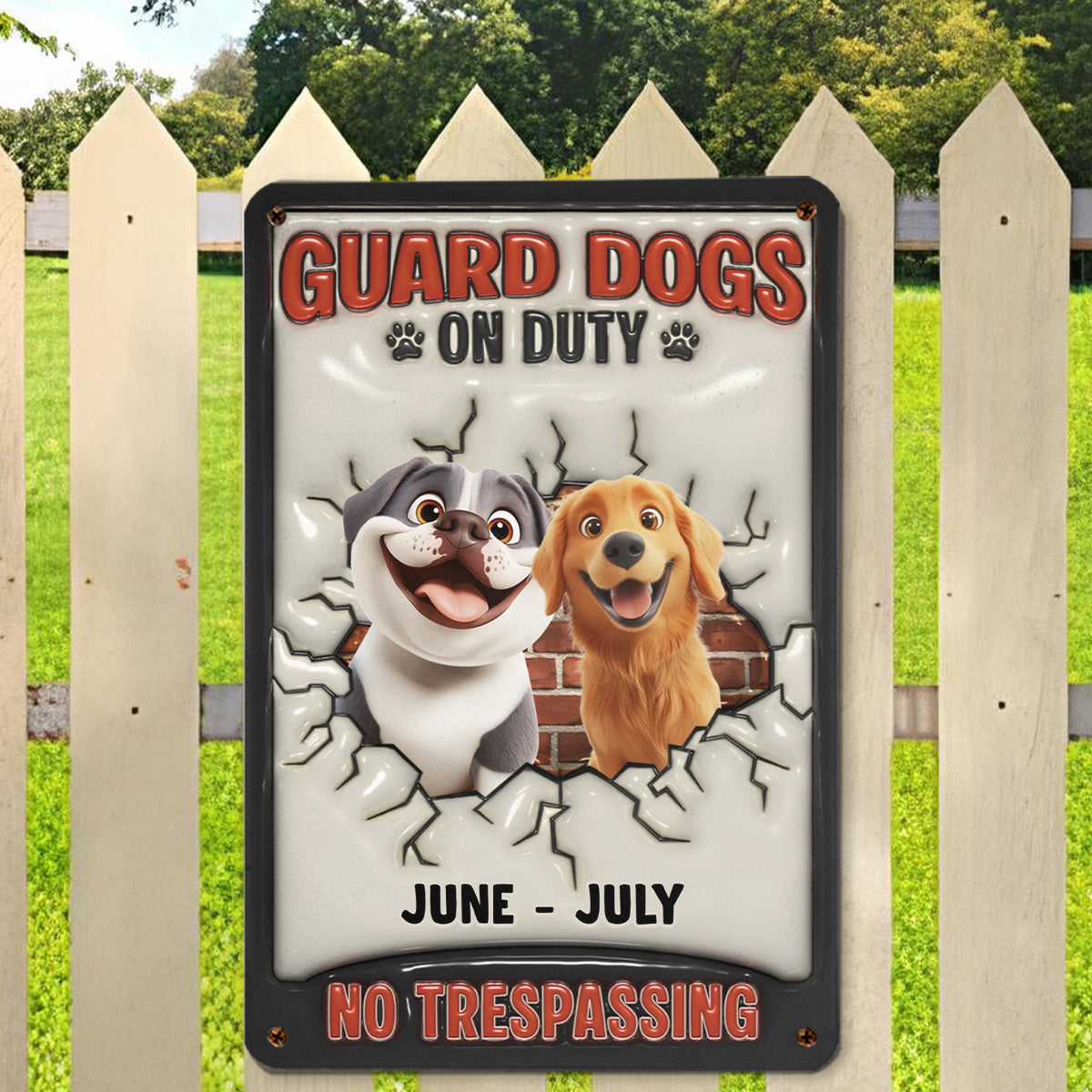 PSMT10 Guard Dogs On Duty No Trespassing-Personalized Custom Metal Sign 3D Inflated Effect
