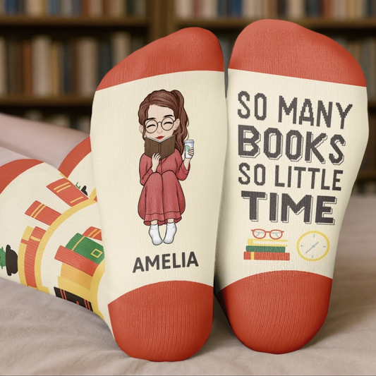 PSSO05 So Many Books So Little Time Books Lover Bookworms-Personalized Custom Crew Socks