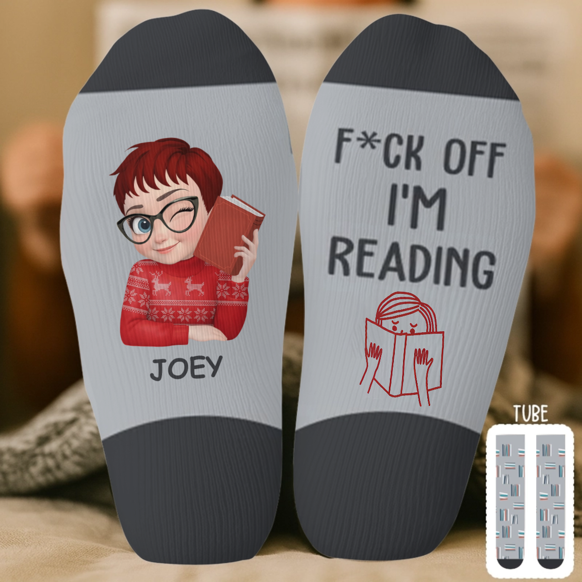 PSSO09 F*ck Off I'm Reading Book Lover - Personalized Custom Crew Socks
