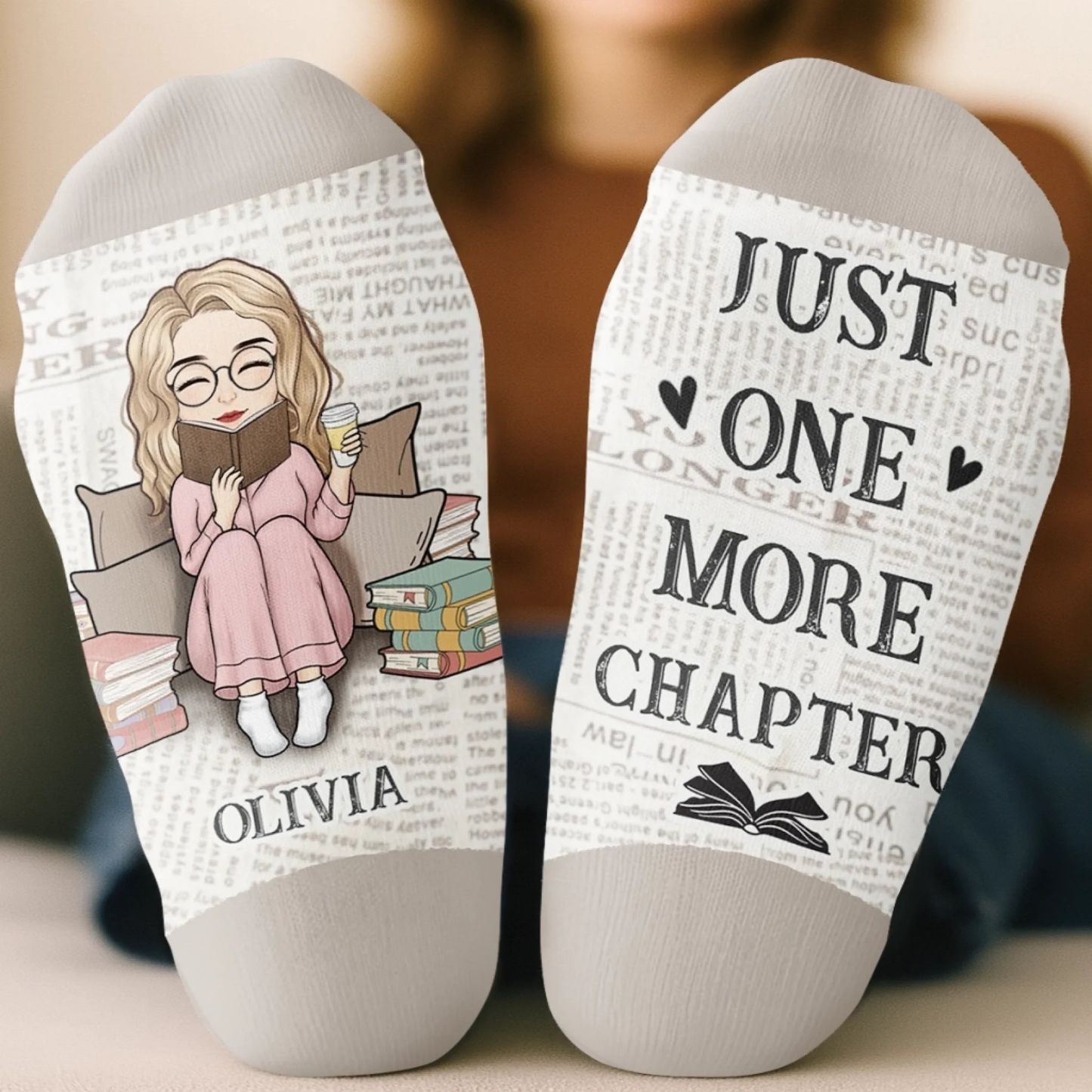 PSSO03 Just One More Chapter Books Lover Bookworms-Personalized Custom Crew Socks