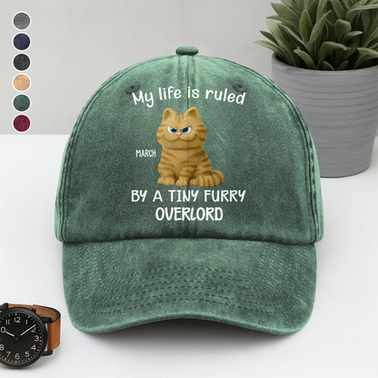 PSC03 My Life Is Ruled By A Tiny Furry Overlord - Personalized Custom Wash Denim Cap