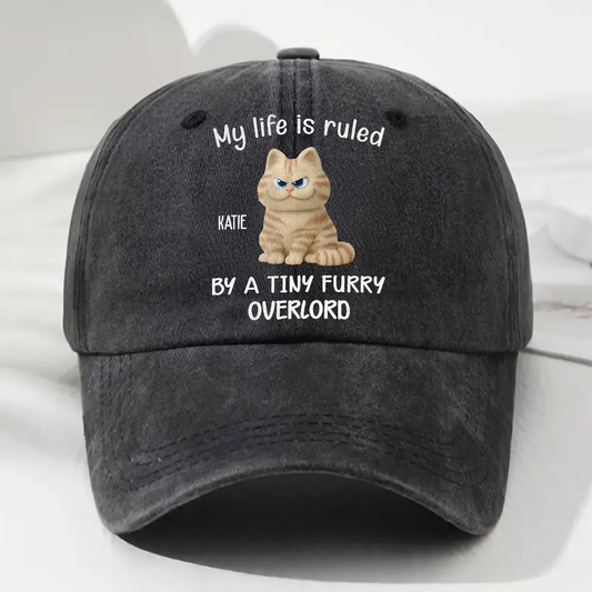 PSC03 My Life Is Ruled By A Tiny Furry Overlord - Personalized Custom Wash Denim Cap