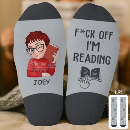 PSSO08 F*ck Off I'm Reading Book Lover-Personalized Custom Crew Socks