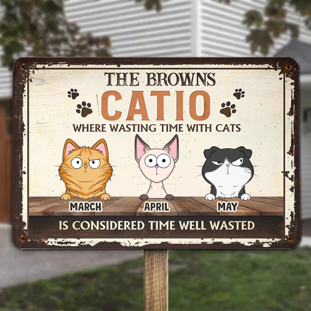 PSMT15 The Catio Where Wasting Time With Cats Is Considered Time Well Wasted Cat Lover-Personalized Custom Metal Sign