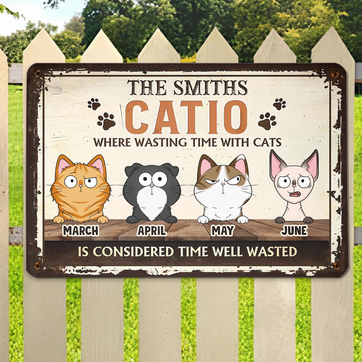 PSMT15 The Catio Where Wasting Time With Cats Is Considered Time Well Wasted Cat Lover-Personalized Custom Metal Sign