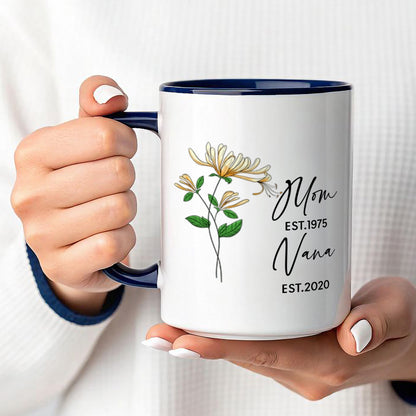 UPST04 Mom Grandma Est Watercolor Flower - Personalized White Mug Accent Mug