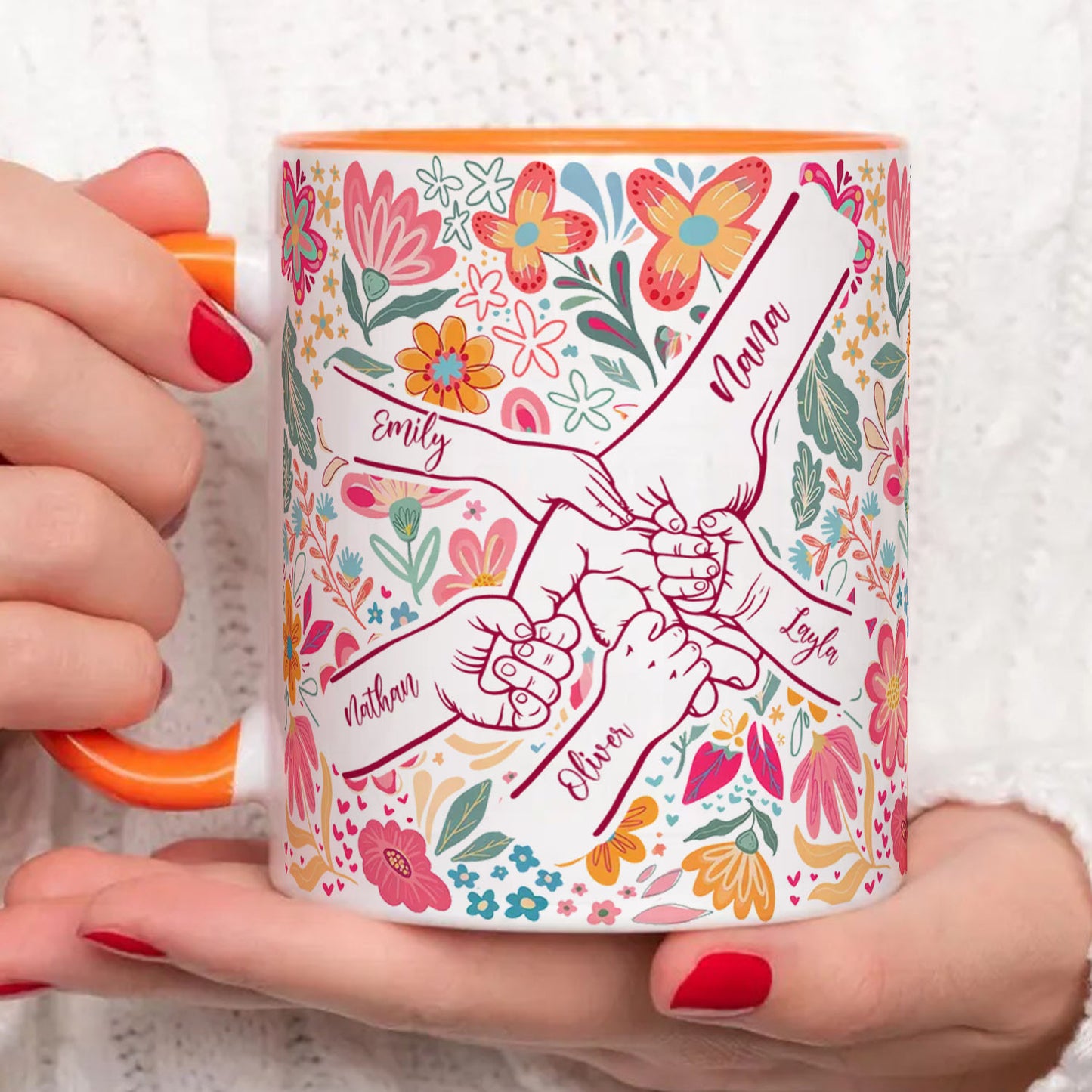 PST203 Happy Mother's Day Kids Holding Hand - Personalized White Mug Accent Mug