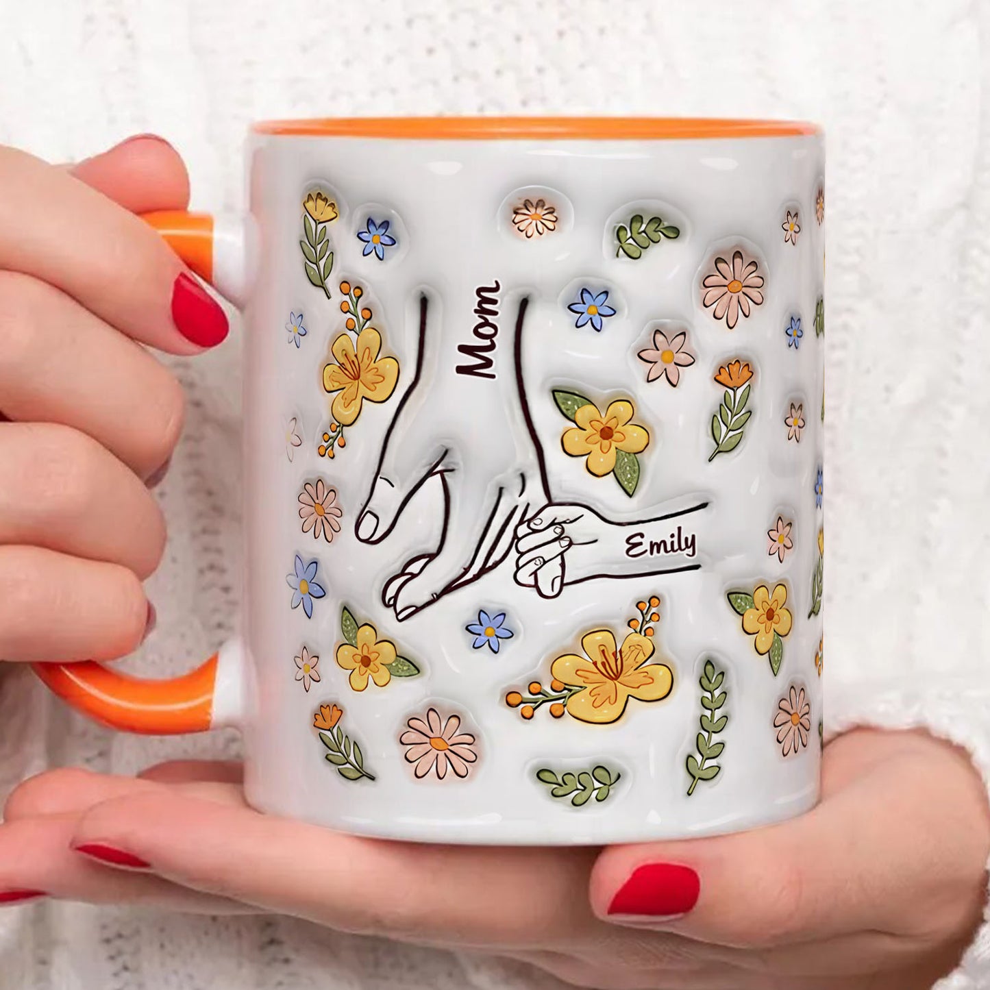 PST191 Hold My Hand 3D Inflated Effect Printed - Personalized White Mug Accent Mug