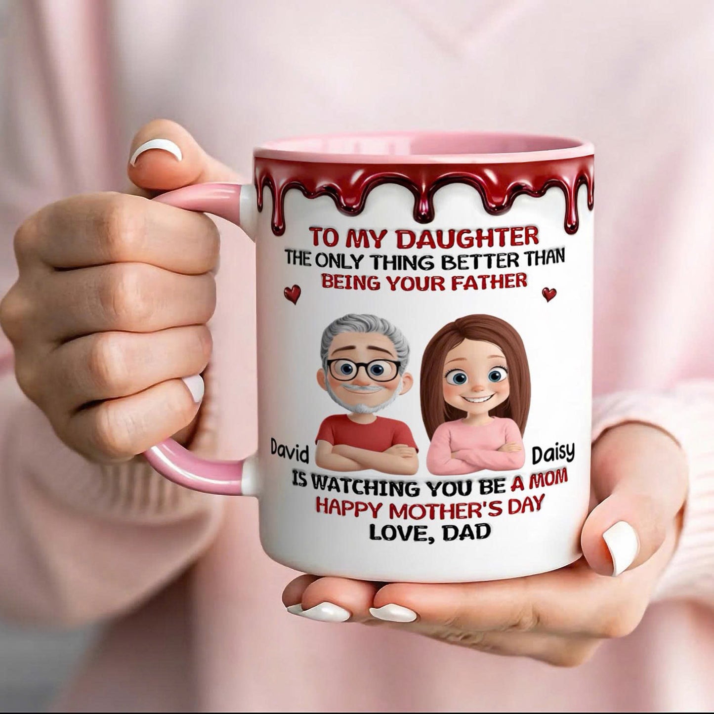 UPST09 Happy Mother's Day Dad & Daughter - Personalized White Mug Accent Mug