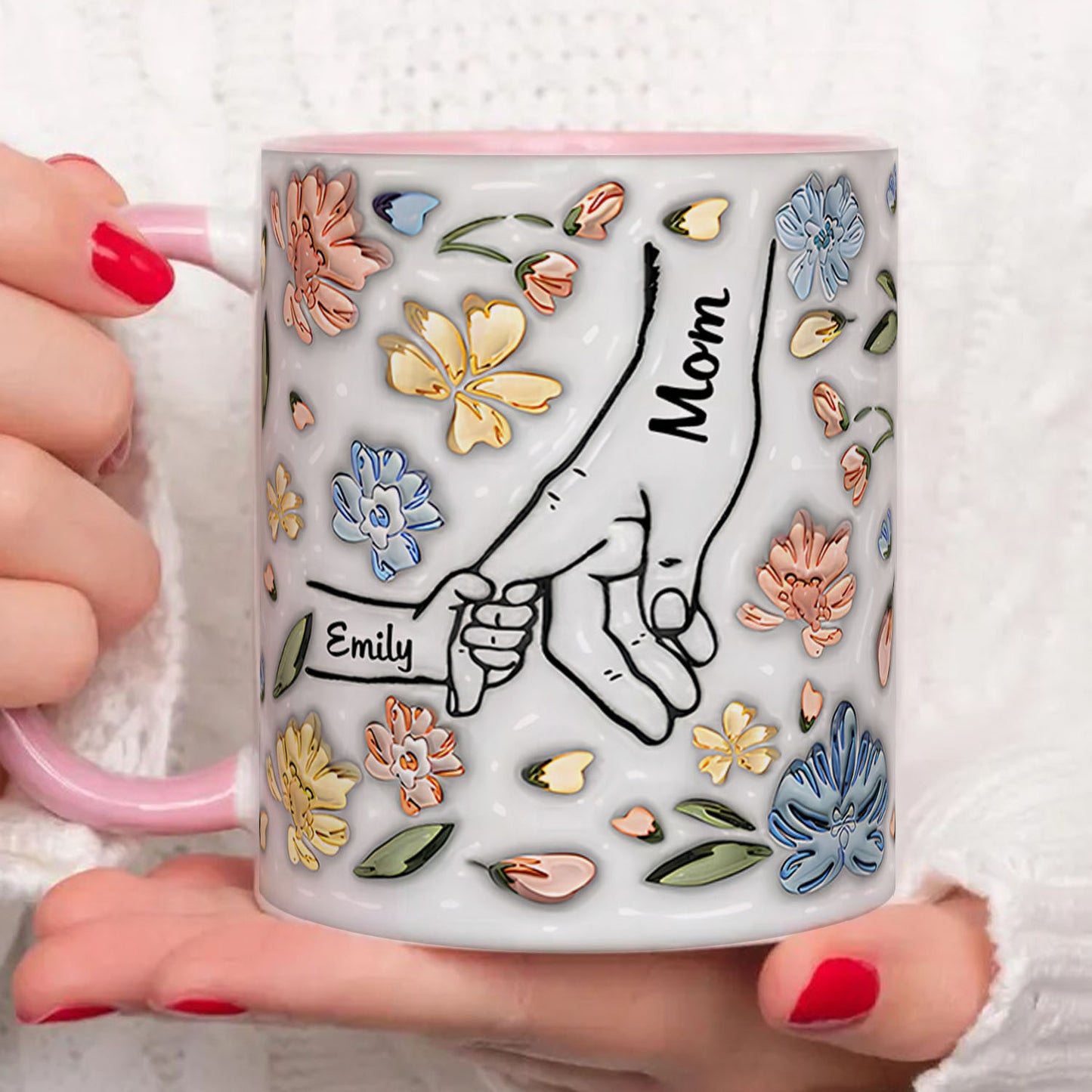 PST202 Hold My Hand 3D Inflated Effect Printed - Personalized White Mug Accent Mug
