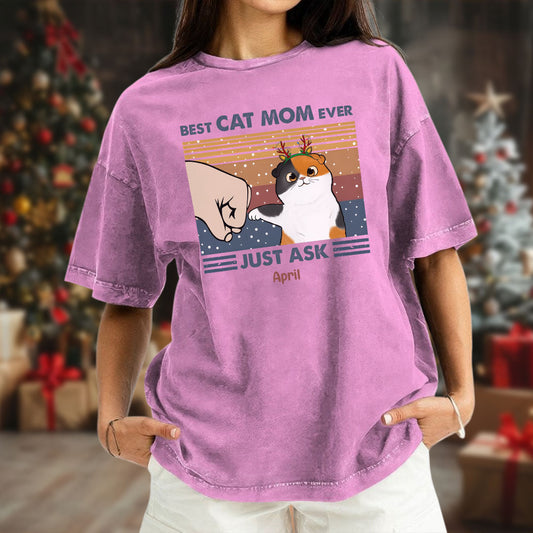 PST59 Best Cat Dad Ever Just Ask Fist Bump Cat Lover Xmas - Personalized Custom Washed T-shirt