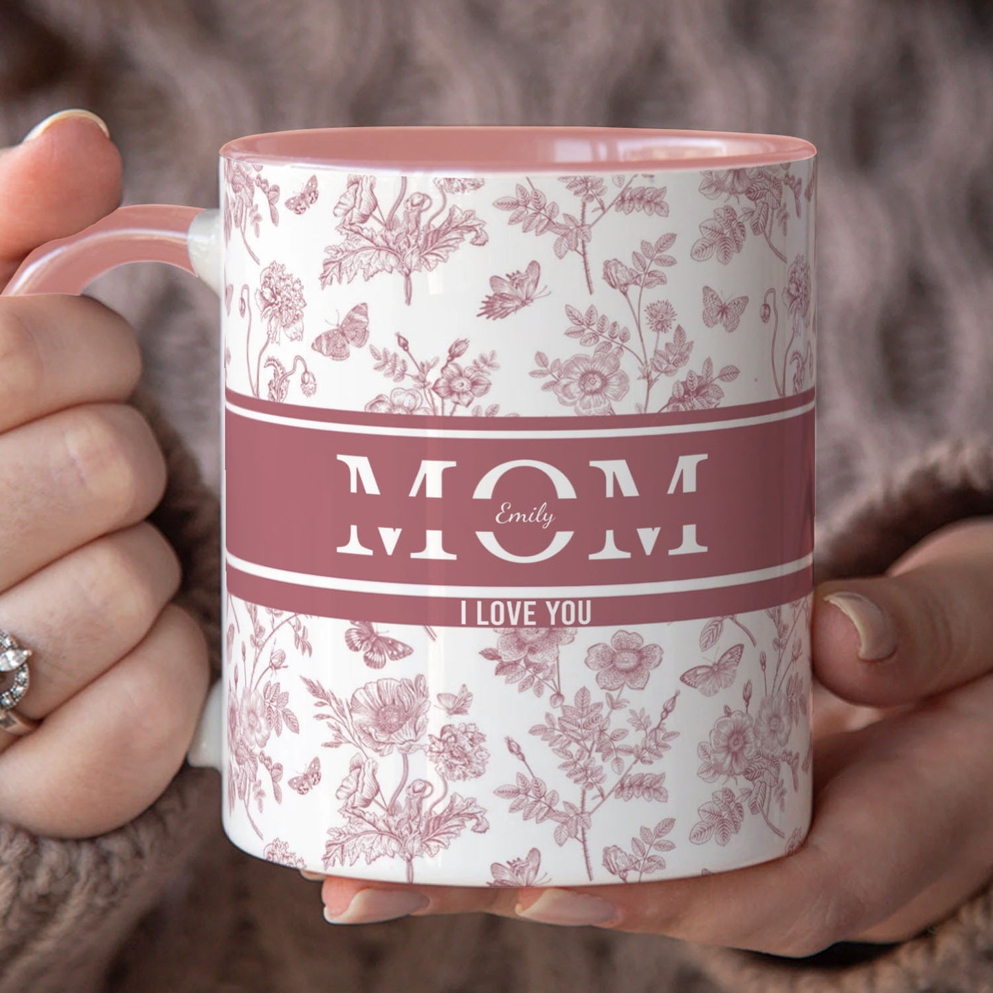 PST145 Mom Nana I Love You Toile De Jouy - Personalized White Mug Accent Mug