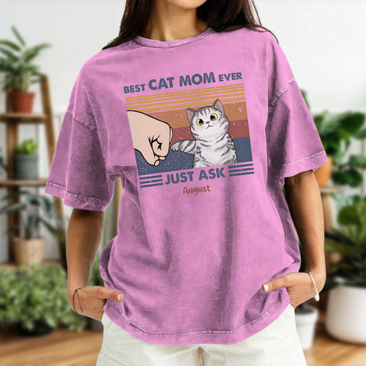 PST58 Best Cat Dad Ever Just Ask Fist Bump Cat Lover - Personalized Custom Washed T-shirt