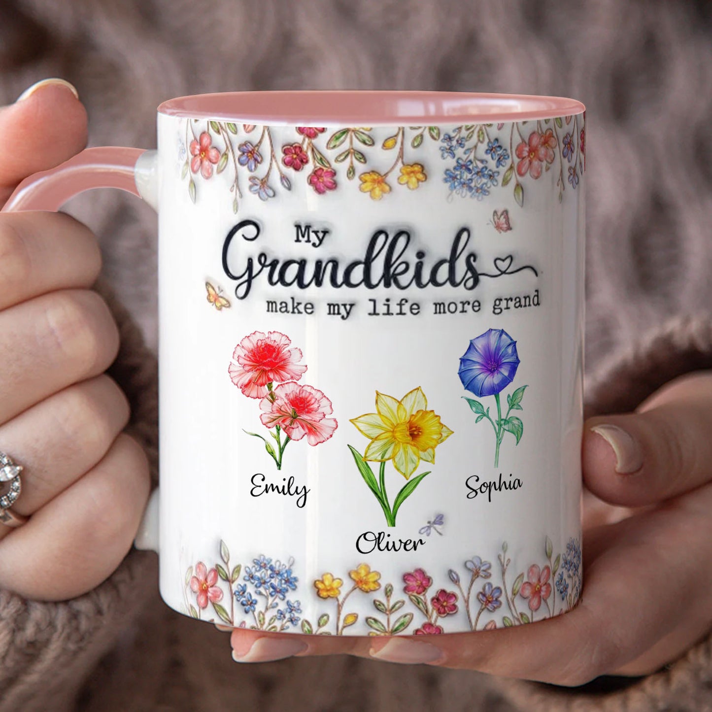 PST133 Grandkid Make My Life More Grand 3D Inflated Effect Printed - Personalized White Mug Accent Mug