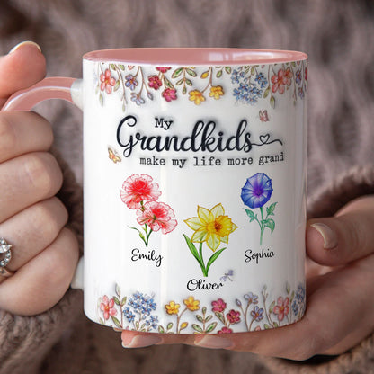 PST133 Grandkid Make My Life More Grand 3D Inflated Effect Printed - Personalized White Mug Accent Mug