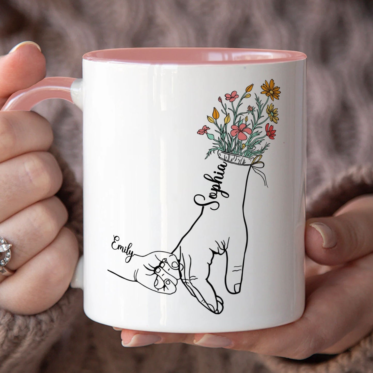 PST143 Holding Mom's Hand - Personalized White Mug Accent Mug