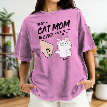 PST60 Best Cat Dad Mom Ever Just Ask Fist Bump Cat Lover - Personalized Custom Washed T-shirt