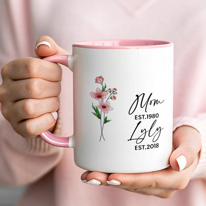 UPST04 Mom Grandma Est Watercolor Flower - Personalized White Mug Accent Mug