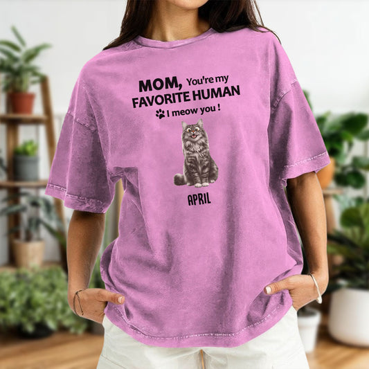 Miah1512 Dad Mom You're My Favorite Human I Meow You - Personalized Custom Washed T-shirt