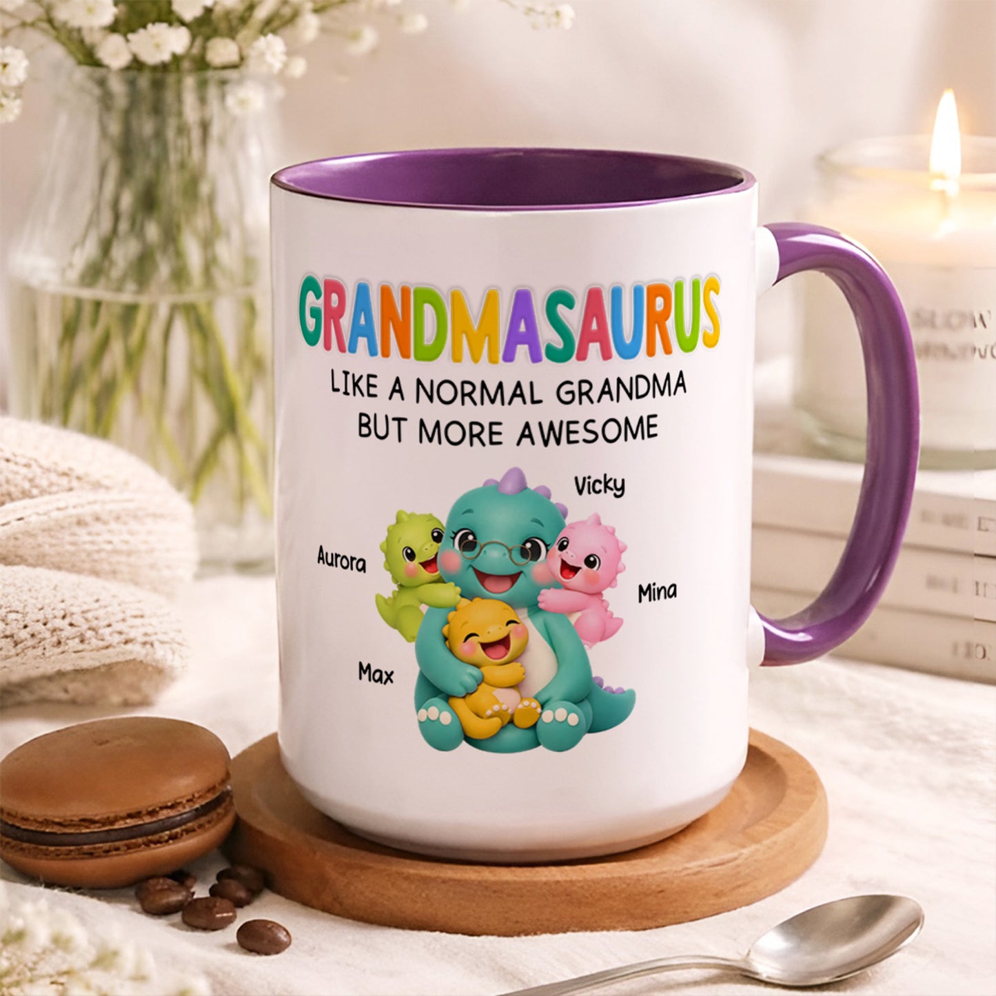 UPST08 Grandmasaurus Like Normal Grandma But More Awesome - Personalized White Mug Accent Mug