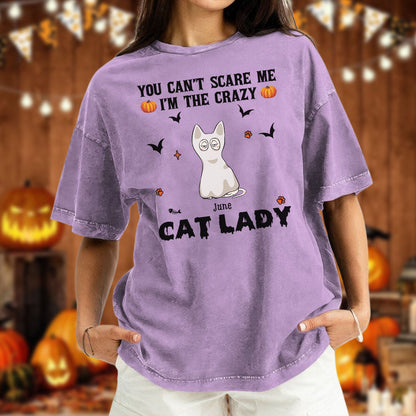 PST81 You Can't Scare Me I'm The Crazy Cat Lady Cat Lover - Personalized Custom Washed T-shirt