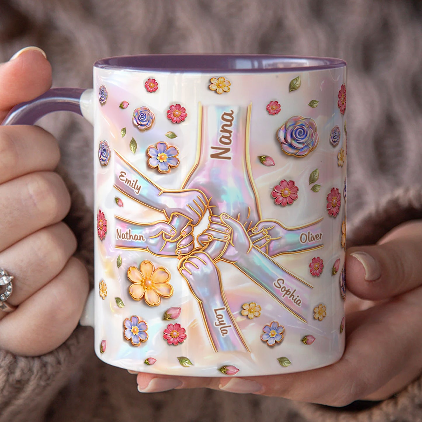 PST205 Hold My Hand 3D Inflated Effect Printed - Personalized White Mug Accent Mug