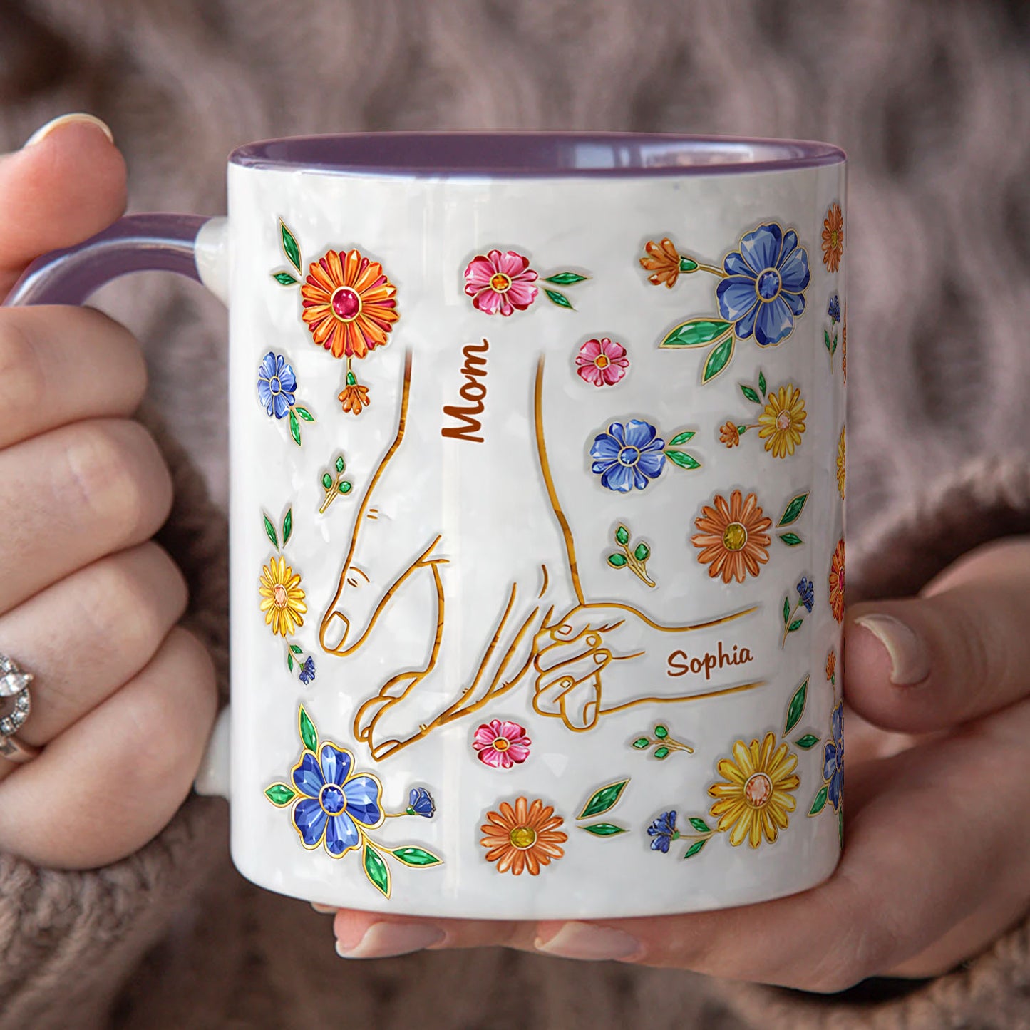 PST139 Hold My Hand 3D Inflated Effect Printed - Personalized White Mug Accent Mug