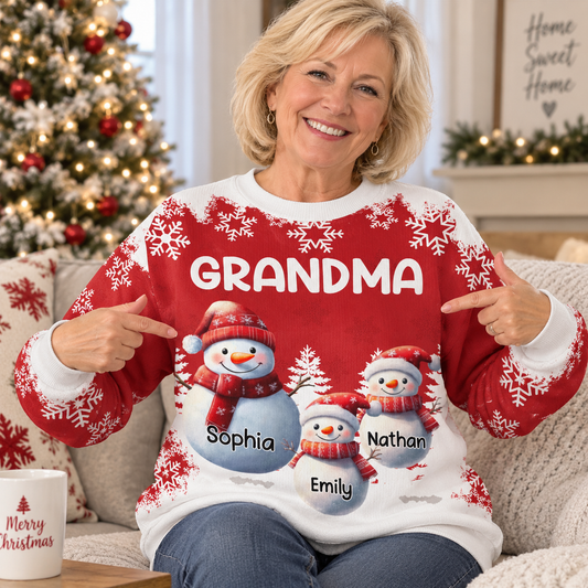 PSTS70 Grandma And Kids Snowman - Personalized Custom Sweater