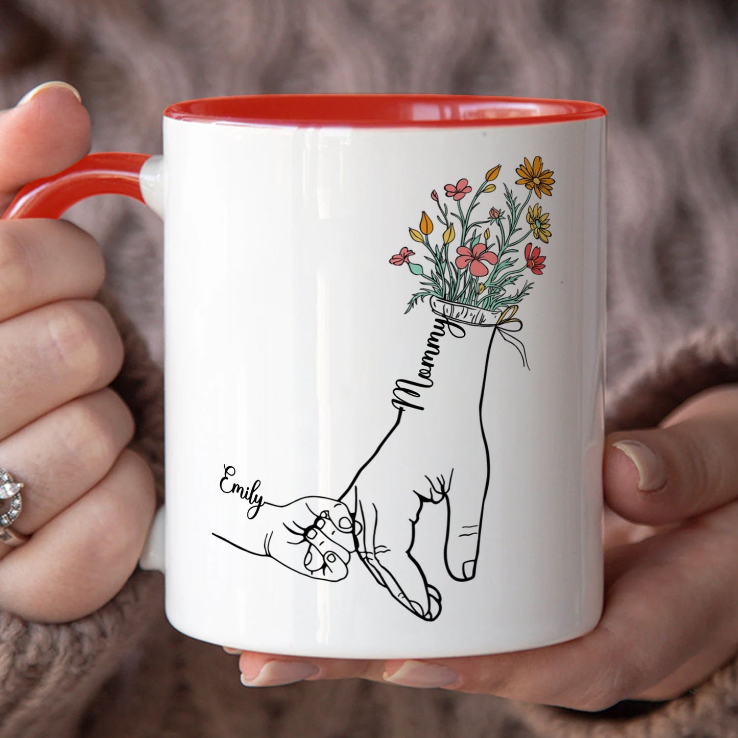 PST143 Holding Mom's Hand - Personalized White Mug Accent Mug