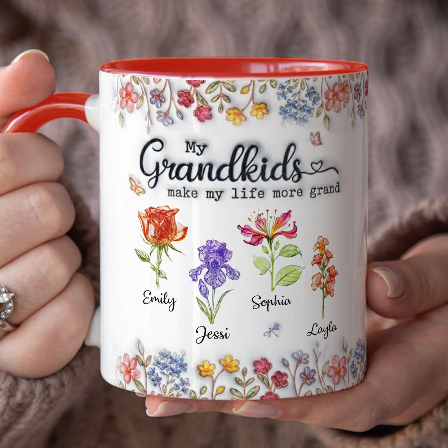 PST133 Grandkid Make My Life More Grand 3D Inflated Effect Printed - Personalized White Mug Accent Mug